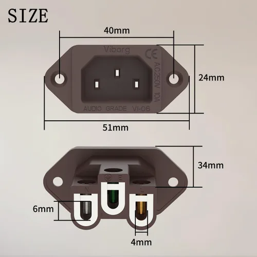 Vista 2 de Viborg Adaptador de enchufe de montaje en panel AC 250V 10A IEC320 C14 Conector de alimentación Enchufe de alimentación Enchufe de alimentación