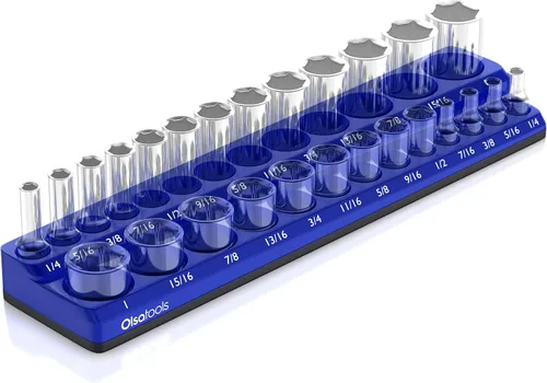 Vista 31 de Olsa Tools - Organizador magnético de llaves de vaso Con accionamiento de 1/4 pulgada Métrico Rojo Con capacidad para 26 llaves de vaso