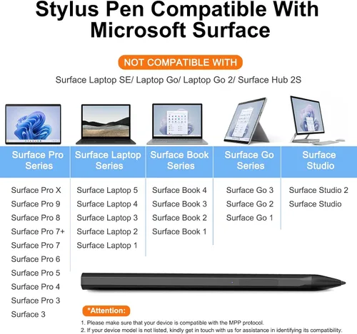 Vista 2 de Lápiz óptico para Microsoft Surface Pro9/8/X/7/6/5/4/3 Surface Go 3/2/1 Surface 3/2/1 Surface 3/Studio/Book 4/3/2/1 con presión de inclinación 4096