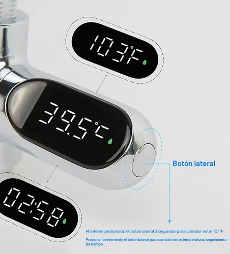 Vista 5 de Termómetro de ducha con pantalla digital LED para baño de bebé, baño, cocina Real-Time Display, No-Battery Required, Fahrenheit or Celsius Mode