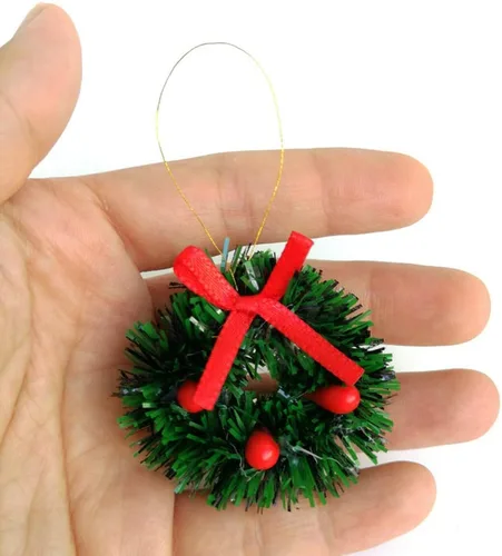 Vista 6 de 12 mini coronas navideñas de 1.57 pulgadas para decoraciones navideñas de casa de muñecas de 1/12