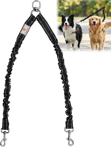 Vista 8 de Acoplador de correa doble para perro, correa elástica sin enredos con giro de 360, cómoda correa reflectante que absorbe los golpes para caminar 2