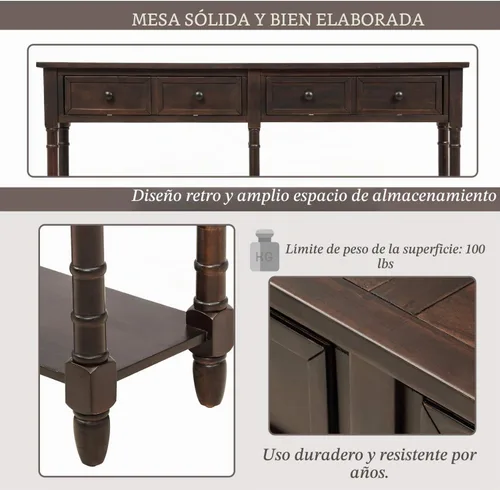 Vista 6 de P PURLOVE - Mesa consola de madera con cajón, 58 pulgadas de largo, color Espresso