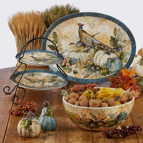 Vista 4 de Certified International Harvest Gatherings - Platos llanos de 11 pulgadas, multicolor, grandes, juego de 4