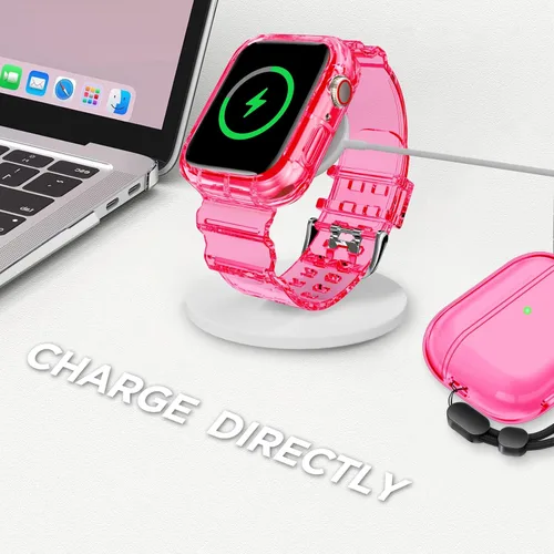 Vista 94 de DABAOZA - Correa transparente compatible con Apple Watch con estuche protector, correa deportiva de TPU con brillo para mujeres y hombres