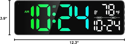 Vista 10 de Reloj de pared digital LED grande con fecha, temperatura, brillo automático, DST automático Gran reloj digital para dormitorio, escritorio, aula
