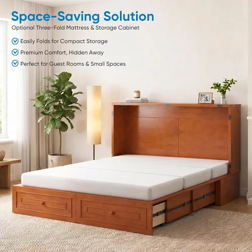Vista 3 de Mjkone Murphy - Cama de gabinete con colchón plegable de tres piezas Cereza