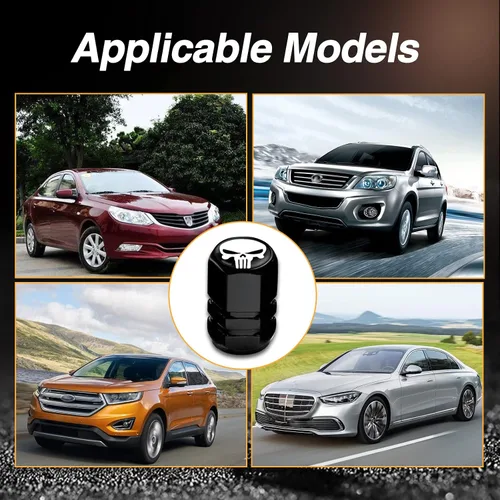 Vista 5 de TimNas 4 tapones de válvula de neumático de rueda de automóvil, cubiertas de metal para sellar válvulas de polvo, tapa universal de núcleo de puerta