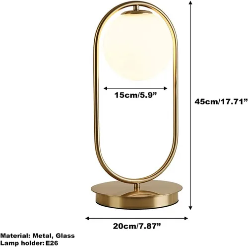 Vista 6 de Globo lámpara de mesa dorada lámpara de mesa moderna de mediados de siglo lámpara de mesa de cristal blanco lámpara de mesa pequeña lámpara de mesa