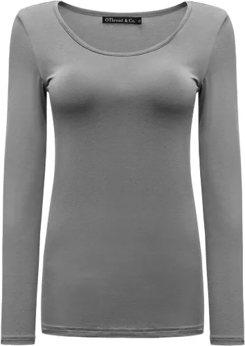 Vista 25 de OThread & Co. Camiseta de manga larga con cuello redondo para mujer, capa básica, de elastano Albaricoque