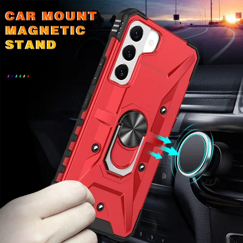 Vista 5 de Funda para Galaxy S21 Plus con protector de pantalla de TPU autorreparable, paquete de 2, grado militar, doble a prueba de golpes, con soporte (rojo)