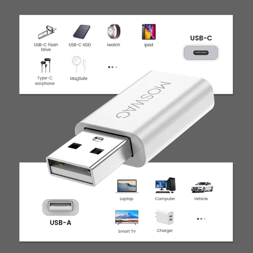 Vista 2 de MOSWAG Adaptador USB tipo C hembra a USB A macho, compatible con computadoras portátiles, PC, no necesita controlador/software adicional