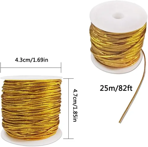 Vista 2 de 3 rollos de cordón elástico de oropel metálico, cinta elástica de 0.039 pulgadas para envolver regalos, fabricación de joyas, decoraciones