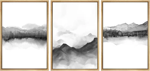 Vista 48 de SIGNWIN Lienzo enmarcado para pared, juego de arte abstracto de serenidad costera, ilustraciones abstractas junto al mar, arte moderno, decorativo