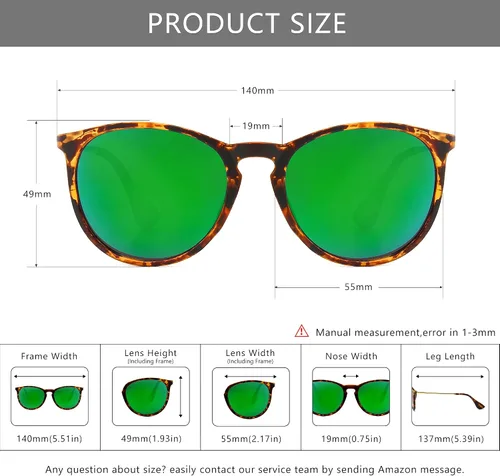Vista 5 de SUNGAIT Gafas de sol redondas vintage para mujeres y hombres, estilo clásico retro