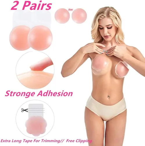 Vista 4 de Cubiertas para pezones para mujer, adhesivo push-up reutilizable, 2 pares (4.7 pulgadas redonda)