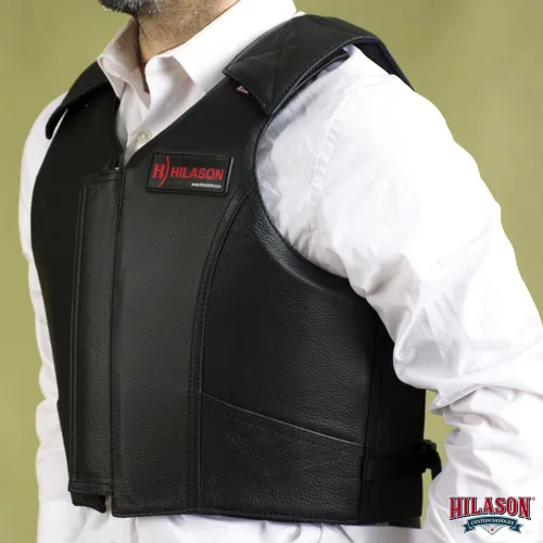 Vista 4 de HILASON Black Rodeo Safety Vest Leather Bull Riding Protection