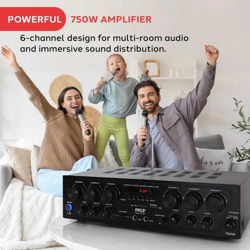 Vista 2 de Pyle Sistema de amplificador de audio para el hogar inalámbrico Bluetooth - Receptor estéreo de potencia de sonido de 6 canales actualizado de 750
