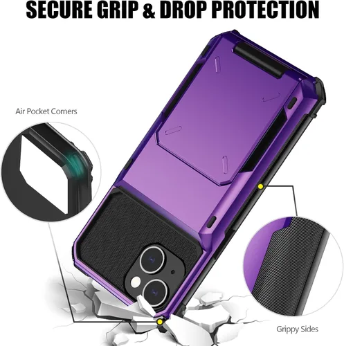 Vista 153 de Nvollnoe - Funda para iPhone 14 con tarjetero [tienda de 5 tarjetas] Negro - Almacenamiento más grande