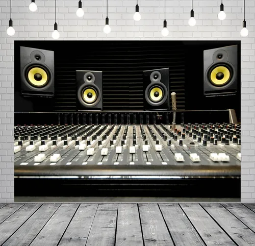 Vista 4 de BELECO Telón de fondo de altavoz de música de tela de 5 x 3 pies para fotografía, consola de mezcla, altavoz Boombox, estudio de grabación, fondo