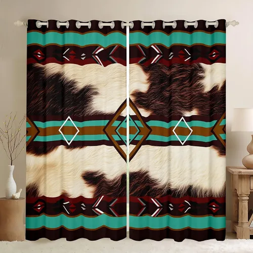 Vista 32 de Cortinas Opacas con Estampado de Piel de Vaca 30%-50% Cortinas Oscurecedoras de Piel de Animal de Granja Occidental para Dormitorio Sala de Estar