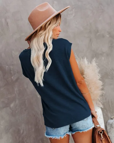 Vista 2 de ETCYY NEW Camiseta sin mangas para mujer, diseño de manga casquillo, ajuste holgado