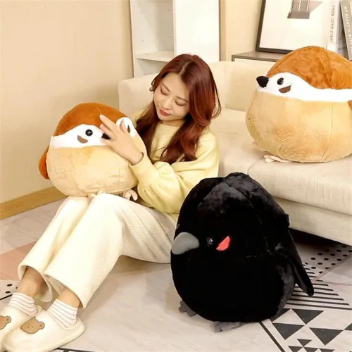 Vista 6 de Gorrión de peluche grande de 17.8 pulgadas, muñeco de peluche de pájaro gordo grande, almohada suave con forma de animal, regalo para niños y adultos