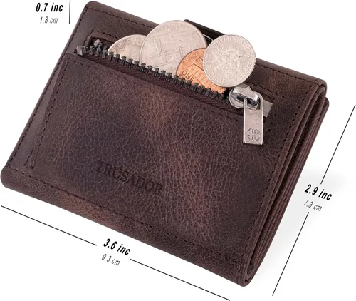 Vista 2 de TRUSADOR Verona - Carteras de cuero para hombres y mujeres, cartera de tres pliegues delgados con bolsillo frontal RFID