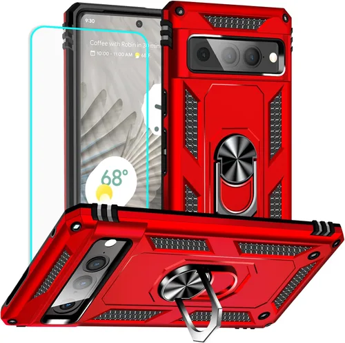 Vista 23 de Yiakeng Funda para Google Pixel 7: con protector de pantalla, fundas protectoras de grado militar con soporte de anillo de dedo para Pixel 7