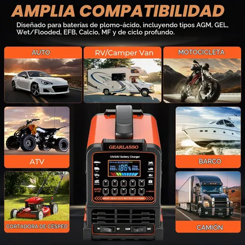 Vista 9 de Cargador de batería de coche de 12 V/24 V, 10 modos, mantenedor automático de batería