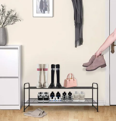 Vista 2 de KEETDY Organizador de zapatos largo de 2 niveles para armario, zapatero de metal para entrada, amplio estante apilable para zapatos con rejilla