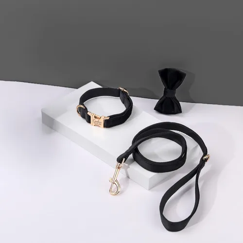 Vista 4 de Juego de arnés de terciopelo, regalo para dueños de mascotas, collar personalizado con nombre y número de teléfono, collar y correa personalizados