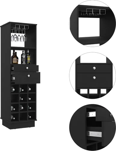 Vista 4 de FM FURNITURE Hype - Armario de bar con 12 cubos de vino, 2 cajones, estante de vidrio y estante, color negro