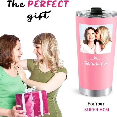 Vista 3 de Vaso de fotos personalizado con nombre, texto, logotipo, 20 onzas, impresión de doble cara, taza de café aislada de acero inoxidable, taza de viaje
