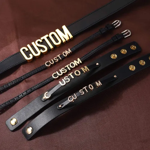 Vista 6 de U7 Gargantilla de cuero negro personalizada con nombres iniciales chapados en platino y oro de 18 quilates, joyería punk personalizada para cosplay