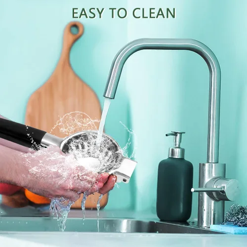 Vista 6 de Exprimidor de limón de acero inoxidable, exprimidor de limón y frutas con asas de silicona, exprimidor manual grande de cítricos