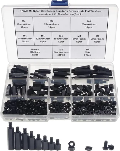 Vista 10 de M2 Nylon Hex Macho-Hembra Separadores Separadores Tornillo Tuerca Surtido Kit (Negro)