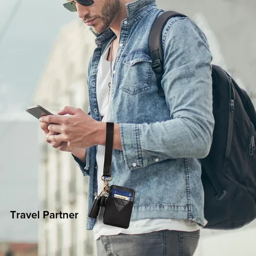 Vista 8 de Tryangoos Cartera delgada con tarjetero para hombres y mujeres, cartera minimalista con bolsillo frontal, tarjetero elástico para tarjetas