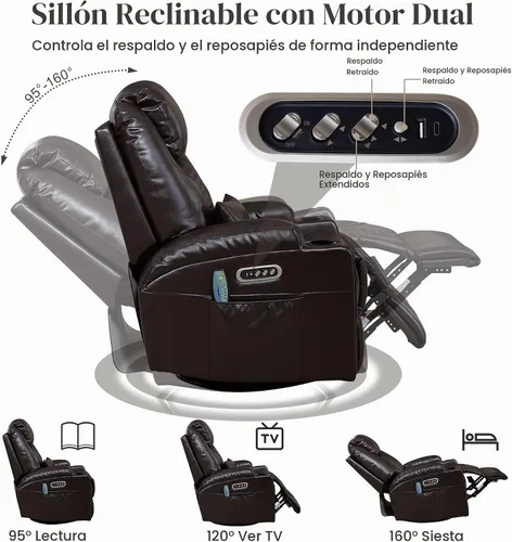 Vista 6 de AHMED Silla reclinable giratoria eléctrica con masaje y calor para adultos Marrón
