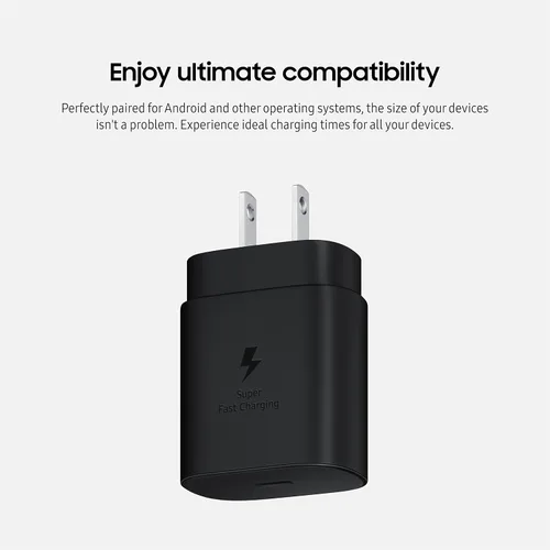 Vista 4 de Cargador de pared de carga súper rápida Samsung 25W USB-C (el cable USB-C NO está incluido), negro (versión de Estados Unidos con garantía).