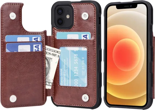 Vista 13 de Arae Funda para iPhone 15 [6.1 pulgadas] - Funda tipo cartera con bolsillos para tarjetas de piel sintética con tapa trasera para iPhone 15 de 6.1
