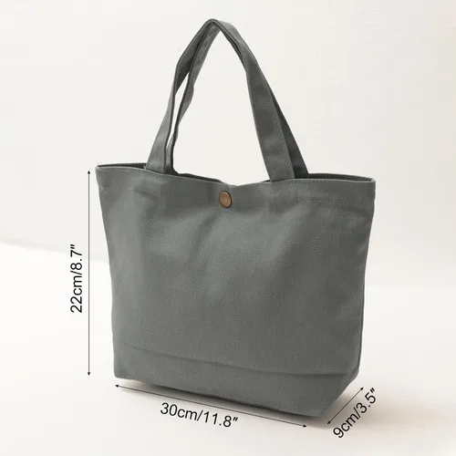 Vista 3 de PATIKIL Bolsa de lona para mujer, pequeña bolsa de lona con botón, de algodón, resistente, reutilizable, para el almuerzo, teñido de vinilo, regalos