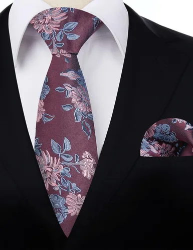 Vista 113 de Alizeal Mens 3.15inches Leaf Flower Pattern Tie with Floral Pocket Square Set