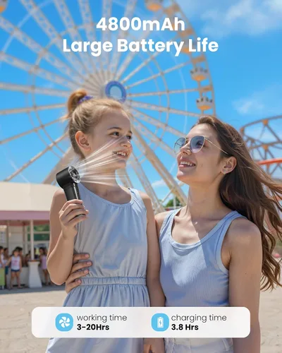Vista 3 de Gaiatop Ventilador turbo portátil de mano, 1-100 velocidades altas ajustables, 3-20 horas de enfriamiento, 4800 mAh USB recargable portátil pequeños