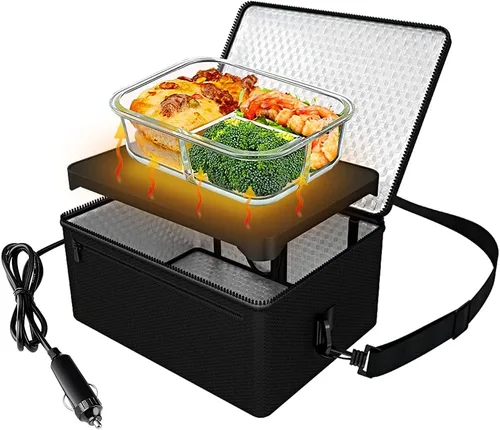 Vista 8 de Horno portátil, calentador de alimentos para automóvil de 12 V, portátil, mini horno personal, lonchera eléctrica con calefacción para comidas