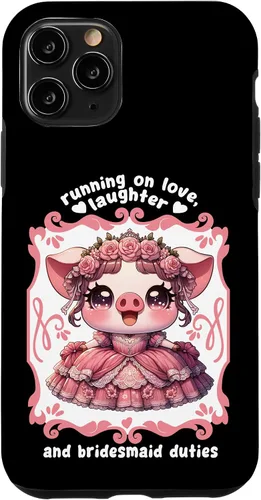 Vista 10 de iPhone 15 Lindo cerdo dama de honor roba corazones en el caso de despedida de soltera