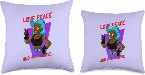 Vista 3 de Blue Anime Brown Girl Black Woman Afro Boss Love Peace Manga Throw Pillow