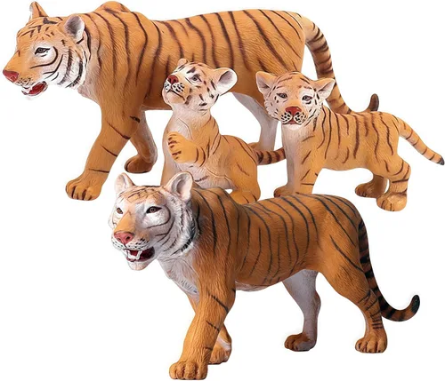 Vista 5 de Gemini&Genius Juego de figuras familiares de Tigres, juego de animales, modelos educativos de vida silvestre, adornos para pasteles y regalo