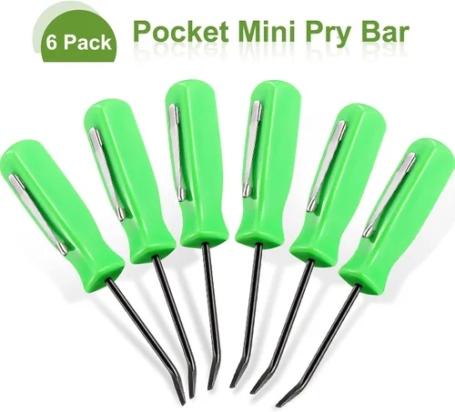 Vista 3 de Mini barra de palanca de bolsillo de 6 piezas, barra de bolsillo verde con juego de clips de 4.5 pulgadas de longitud, mini herramienta