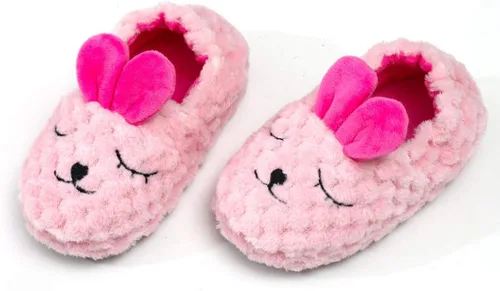 Vista 3 de DADAWEN Pantuflas de felpa suave para niños y niñas pequeños con dibujos animados, zapatos cálidos para casa